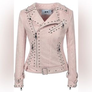 SX Womens Suede Leather Jackets Long Sleeve Oblique Zipper Short Moto Biker Coat